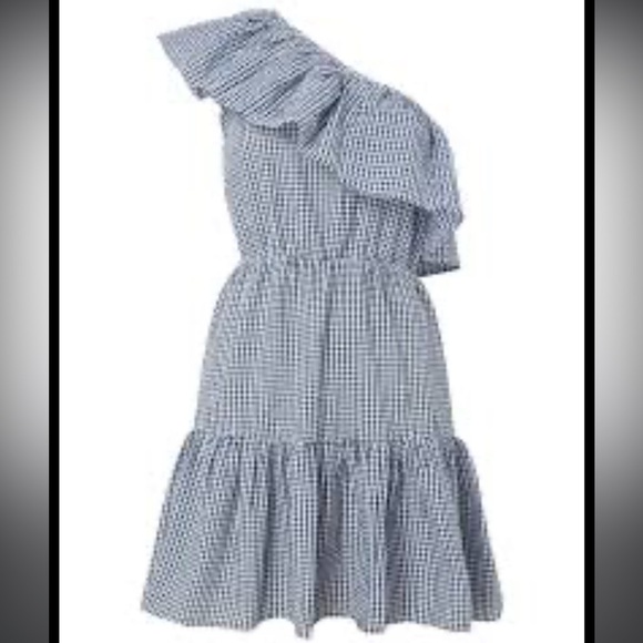 Mink Pink Wanderer Gingham Stripe One-Shoulder Dress With Frill Size M - Picture 8 of 12